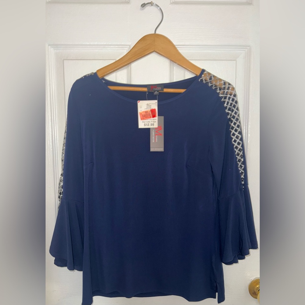 Elegant Navy Blouse with Silver Accents